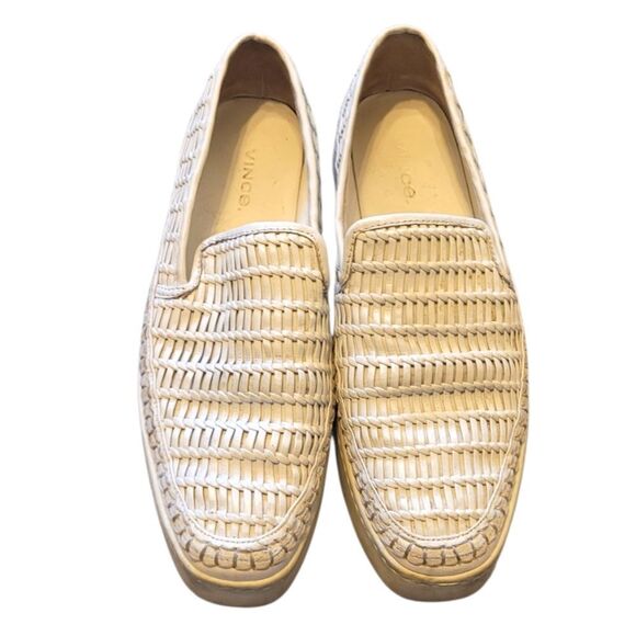 Vince. Women's White Woven Leather Platform Loafers Size US 7.5 - Picture 2 of 5
